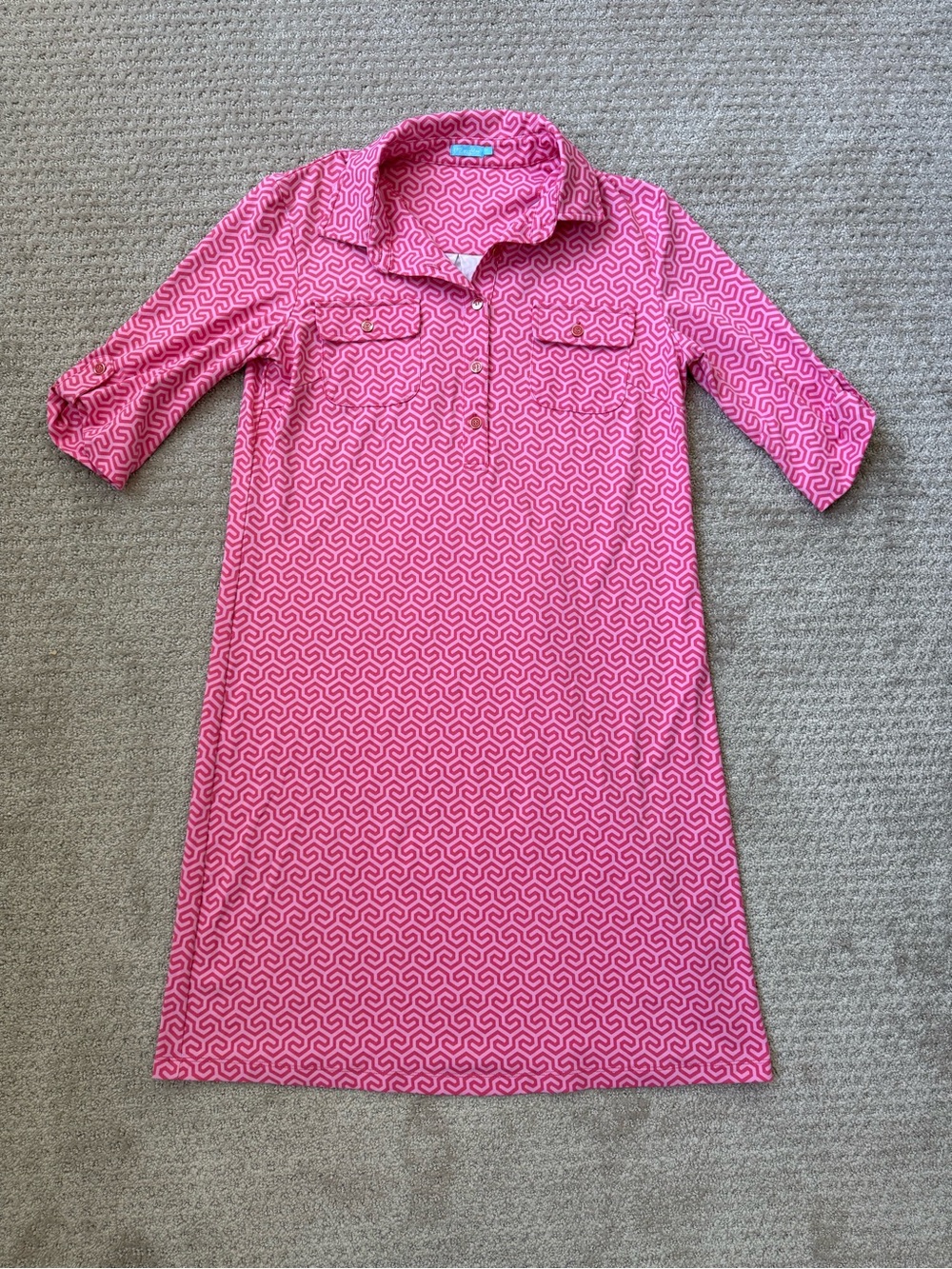 J. McLaughlin Hot Pink Geometric Collared Midi Dress
